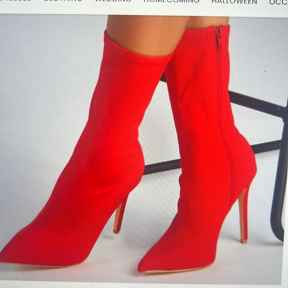 Red stiletto booties. 8.5. Worn once.